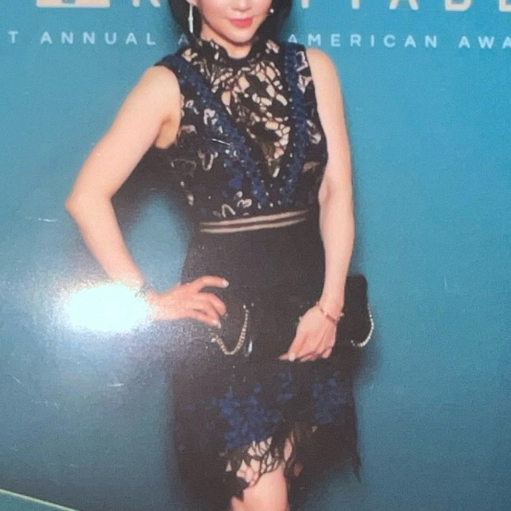 Self-Portrait Navy and Black Lace Mini Dress - Picture 6 of 13